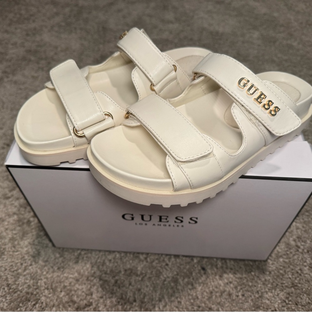 Guess Fabulon White & Gold Slide Sandals